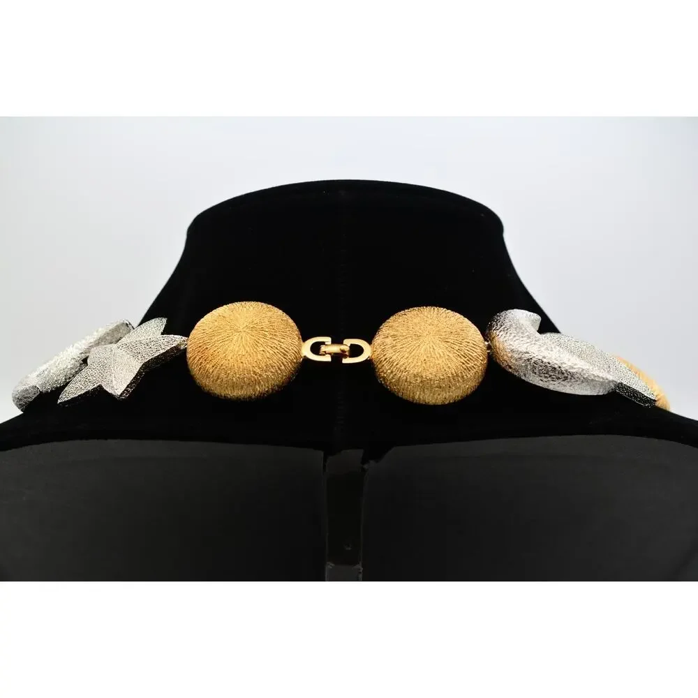 Christian Dior Vintage Celestial Moon Star Statement Necklace Silver Gold Chunky